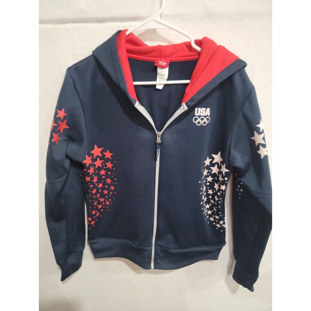 Team Apparel USA Olympic Kids Hoodie Full Zip Navy Stars 100%‎ Polyester Youth L
